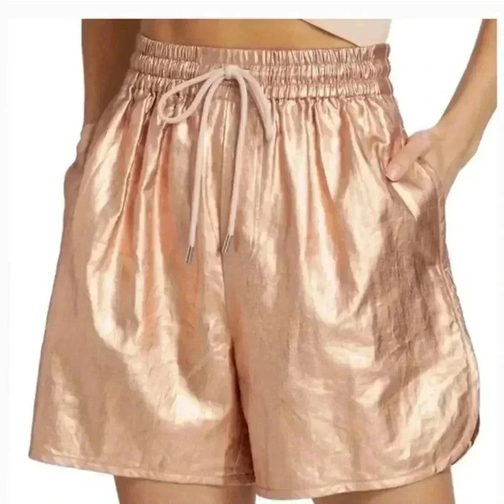 NEW A.L.C. Metallic Linen Shorts Rosegold size Small